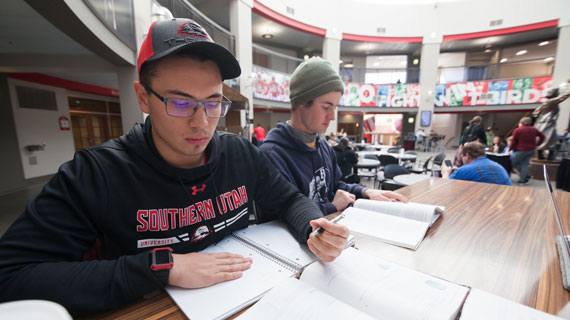 Student studying in the rotunda