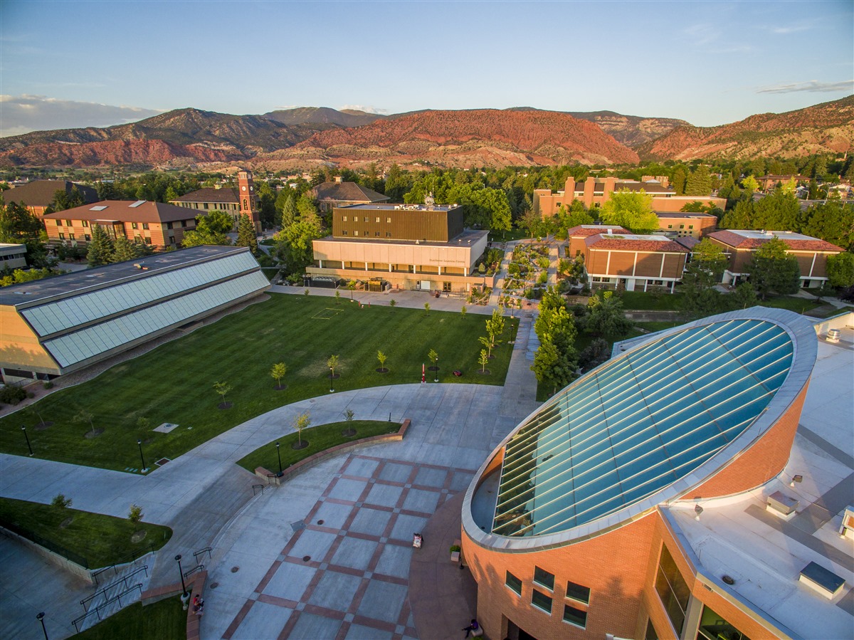 Aerial view of the library and business quad 4